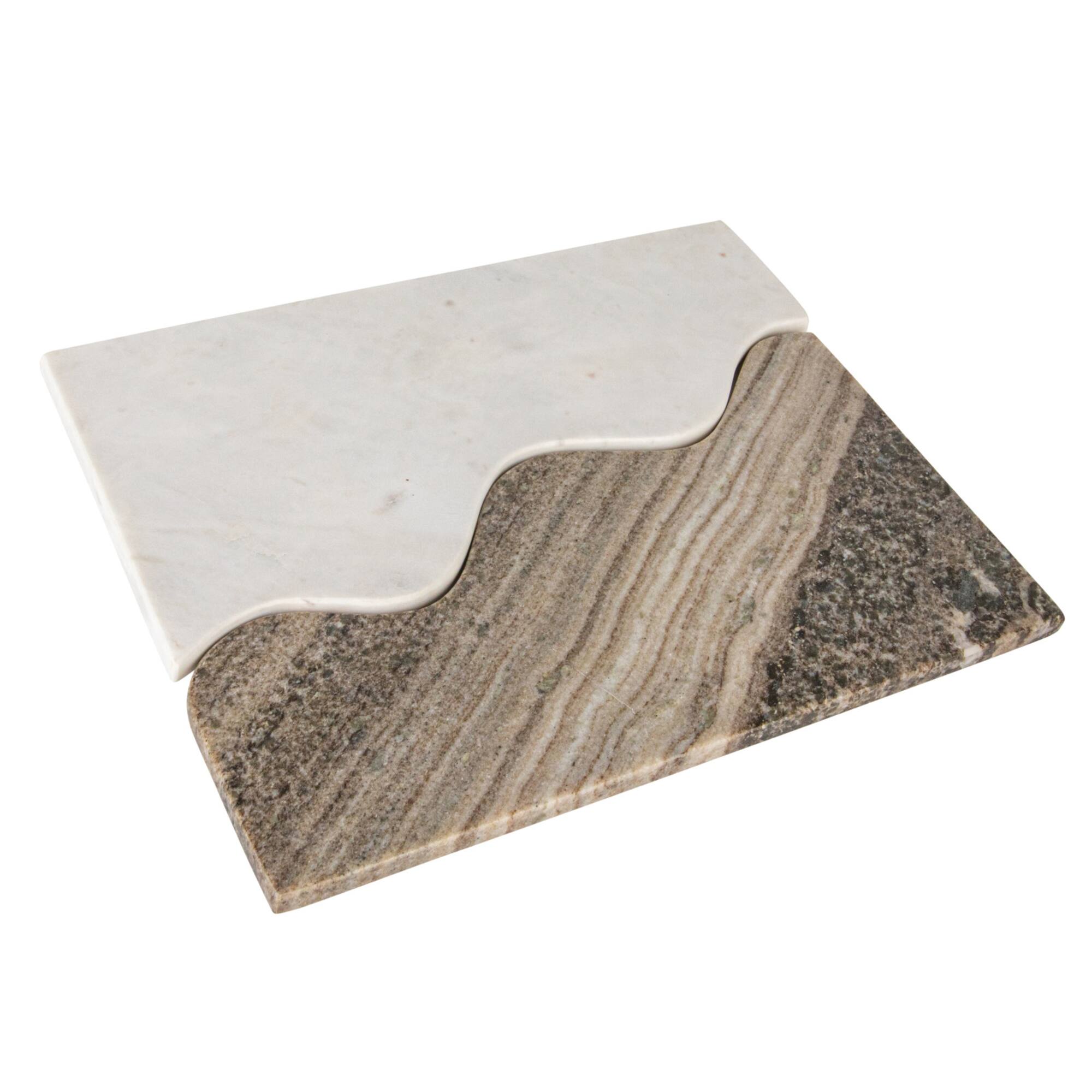 Hello Honey® 15" Beige & White Marble Wave Dual Cheese & Cutting Board